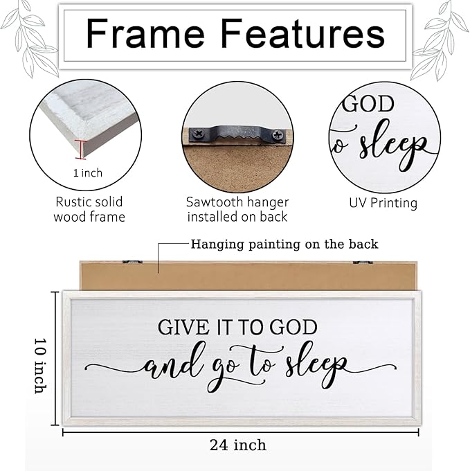 FZZHYQCHY Give It To God And Go To Sleep Above Bed Wall Decor Art 24"X10" Master Bedroom Over Bed Wall Wood Framed Sign (White)