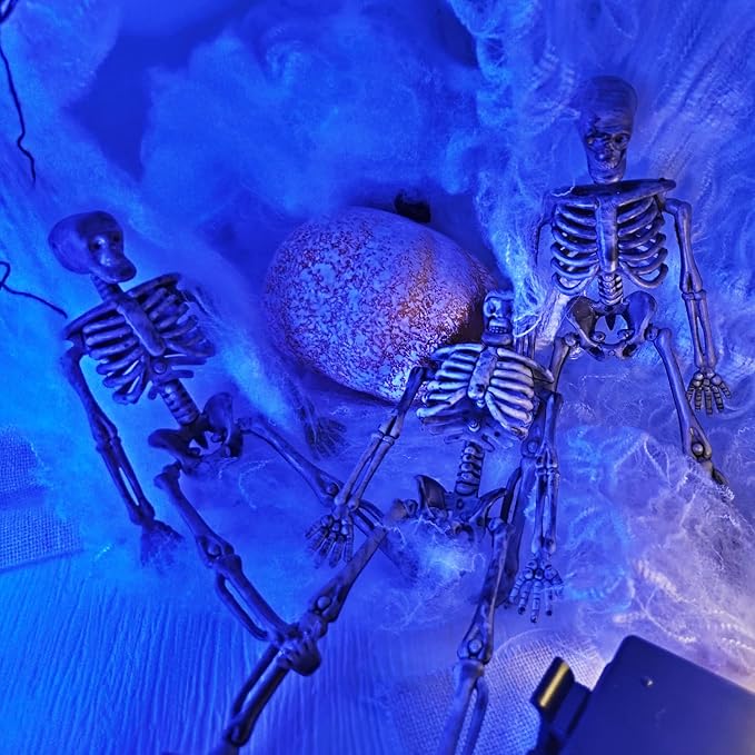 10 Pcs mini skeleton halloween decoration With hemp rope，6”small plastic posable halloween tiny skeleton figurines decor for Halloween Indoor Outdoor Graveyard Decor Haunted House Party Favors