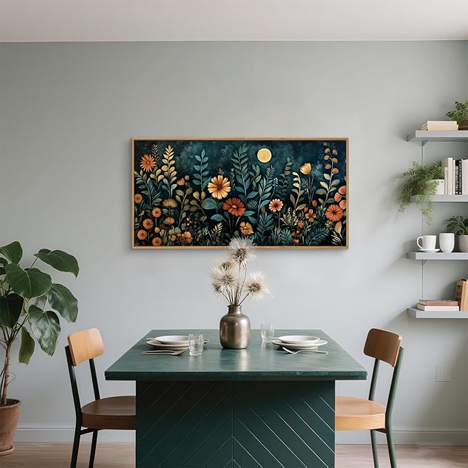 Vintage Dark Botanical Framed Canvas Wall Art Set, Colorful Floral Wall Decor, Nature Wildflower Wall Painting, Colorful Blossom Art Prints for Living Room, Bedroom, Office - 20"X40"x1