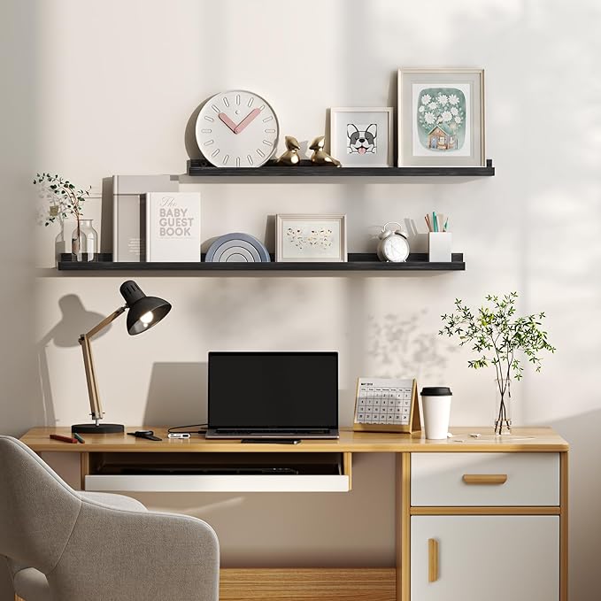 Floating Shelves for Wall, Picture Ledge Shelf 24 Inch Solid Wood Set of 2, Rustic Wall Shelves with Lip, Kids Bookshelf, Photo & Picture Live Edge Floating Shelves for Bedroom, Living Room, Kitchen