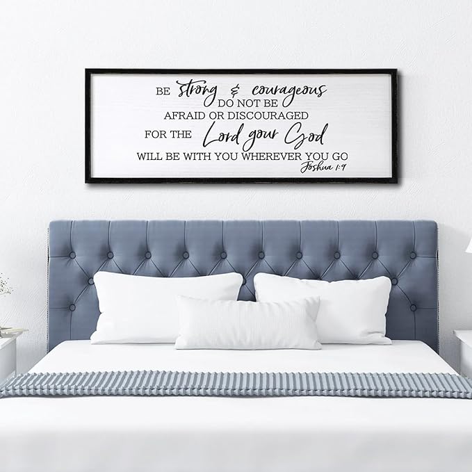 Be Strong And Courageous Sign Bible Verse Framed Wall Art, 40''×15'' Rustic Religious Christian Proverbs 3:5-6 Sign, Horizontal Holy Inspirational Catholic Scripture Decor