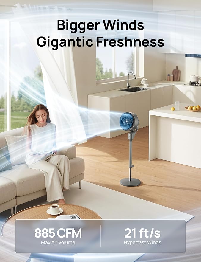 Dreo Fan for Bedroom, 80° Oscillating Standing Fan, 25dB Quiet, 80ft Pedestal Fans for Home Office, 90° Manual Vertical, 3 Speeds, Remote, 34-41" Adjustable Height, Air Circulator