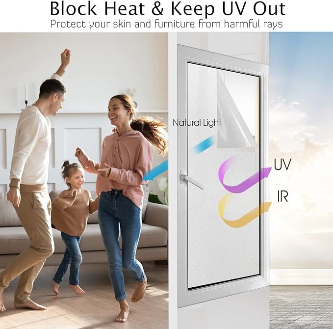 HIDBEA Frosted Window Privacy Film Heat Control UV Blocking, Static Cling Non-Adhesive Reusable Door coverings for Bathroom Home Office (Frosted 45.2 Inch x 13.1 Feet)