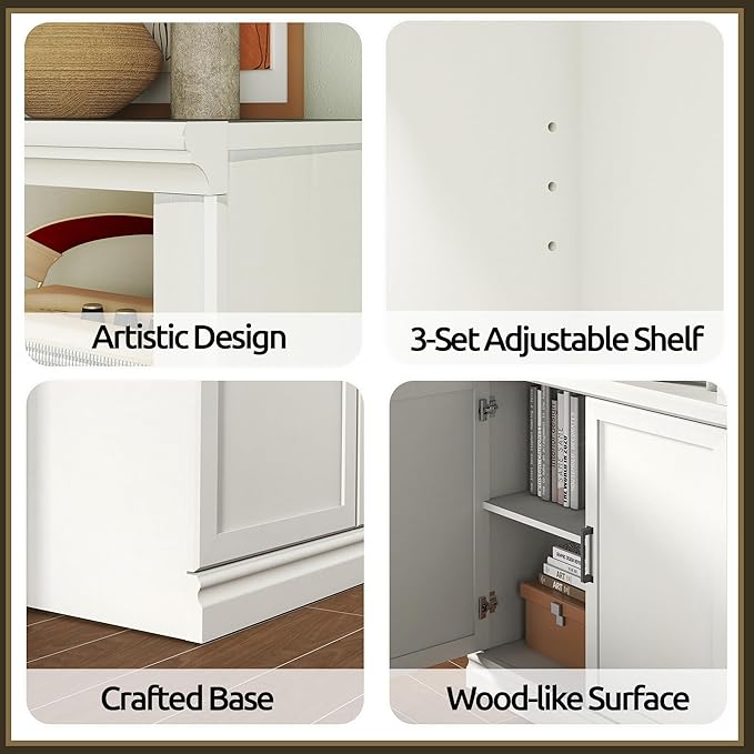 70 Inch Tall Bookcase with Doors, Library Office Bookshelf with Adjustable Shelves, Floor Standing Storage Cabinet for Bedroom Living Room Organizer with Anti Tipping Kit, Soft White Finish