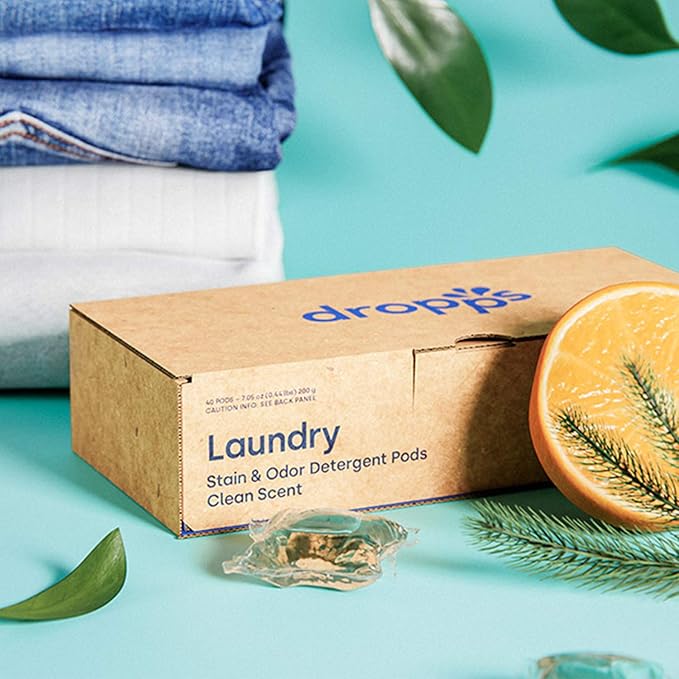 Dropps Odor & Stain Biobased Power Laundry Detergent Pods, Crisp Breeze (140 Pods) - HE Compatible Laundry Pods for Fresh Clothes - Laundry Soap Supplies & Recyclable Paperboard Packaging