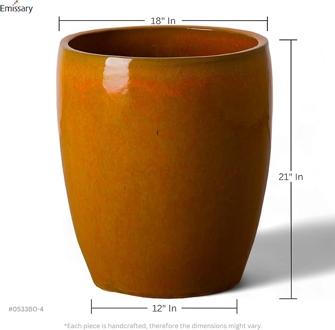 Emissary Bullet 18 in. Bright Orange Ceramic Round Planter (18 in. L x 18 in. W x 21 in. H) with Drainage Hole