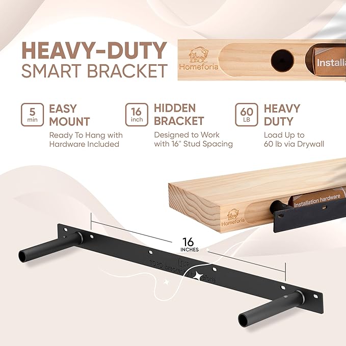 Homeforia Oak Floating Shelves 30 inch Long, High End Solid Real Wood 30inch Floating Shelf for Wall Mounted, Honey Oak Wooden 30in Floating Shelves, Heavy Duty Bracket, 30 X 6.5 X 1.75 in, Set of 2