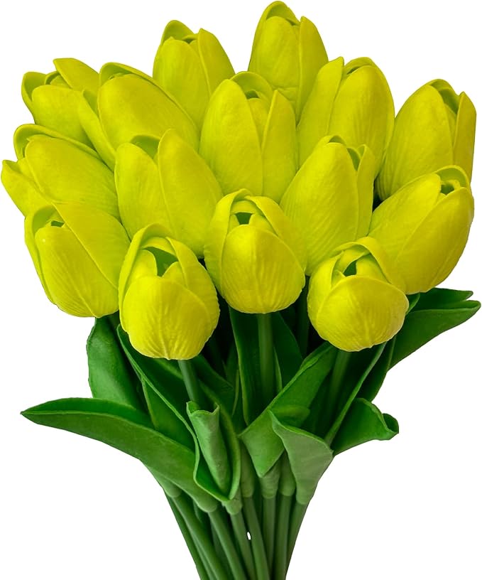 Fake Tulips Flowers 15 Pcs PU Artificial Flower Real Touch Tulip for Home Party Wedding Floral Arrangement Centerpiece Table Party Decoration