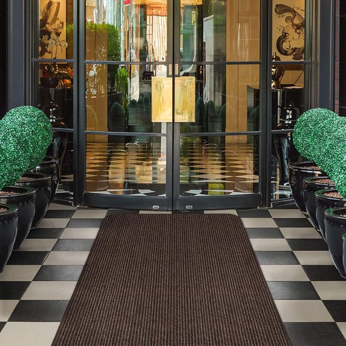 House, Home and More Indoor Outdoor Double-Ribbed Carpet Runner with Skid-Resistant Rubber Backing - Bittersweet Brown - 4 Feet x 40 Feet