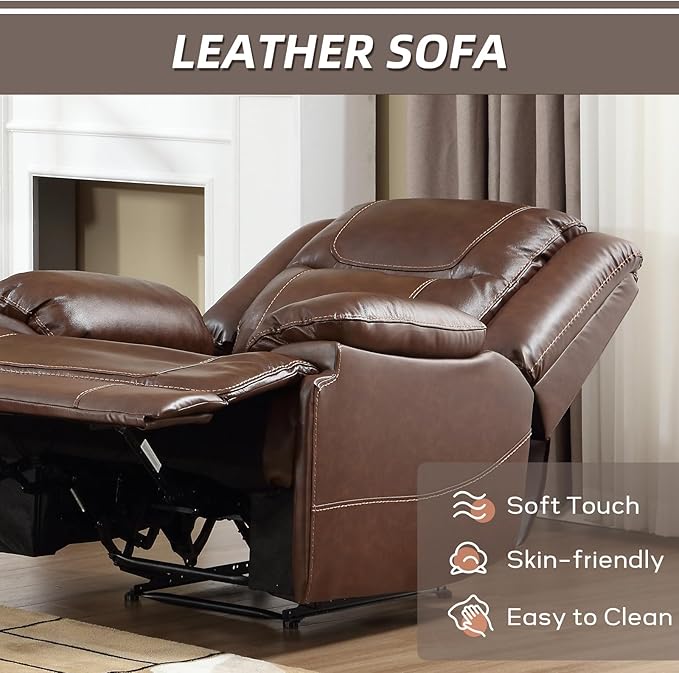 EBELLO Genuine Leather Manual Recliner Chair, Reclining Sofa Chair Couch for Living Room, Bedroom Furniture, Meeting Room, Brown