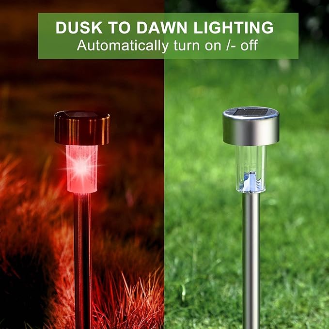 Solar Lights Outdoor Waterproof, Stainless Steel LED Landscape Lighting, Solar Garden Lights Solar Powered, Outdoor Solar Lights for Yard, Pathway, Walkway, Patio , Lawn - 12 Pack ( Multicolor )