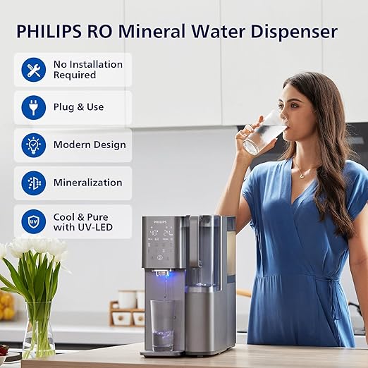 Reverse Osmosis Water Filter Countertop, Philips 40°F Cold Water Countertop RO System 6 Stage Filtration with UV Light, Instant Boiling Water 6 Temperature Settings NSF/ANSI 372 Certified, TDS Monitor