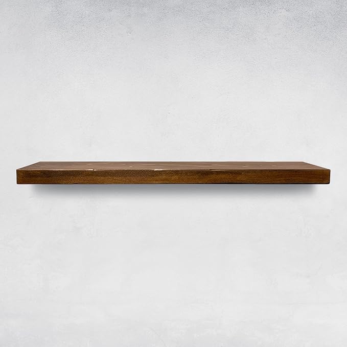 URBANDI, Rustic Floating Shelves, Set of 2, Hidden Bracket, Solid Wood, Heavy Duty, Wall Mounted Shelves, (Provincial, 12Wx10D)