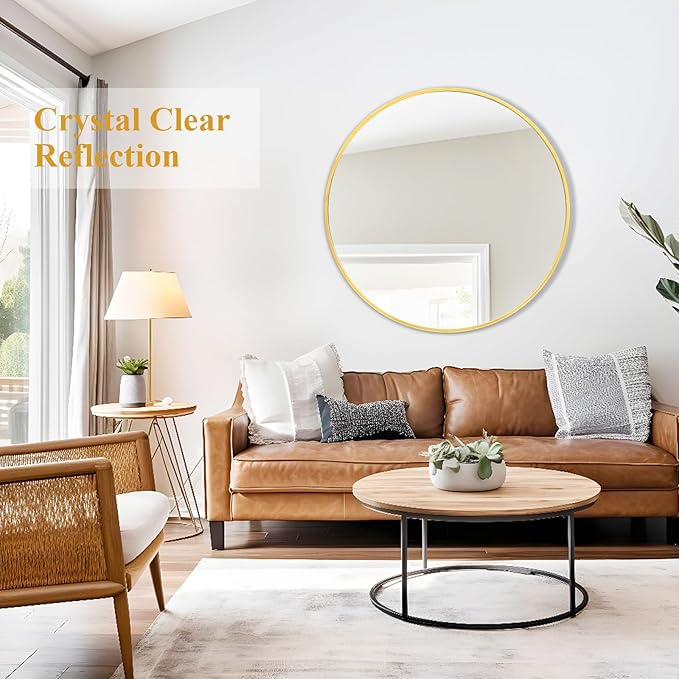 Fabuday Circle Gold Mirror for Wall 32 Inch - Large Bathroom Round Mirror with Matte Metal Frame, Entryway, Living Room, Hallyway, Bedroom Big Circular Mirrors