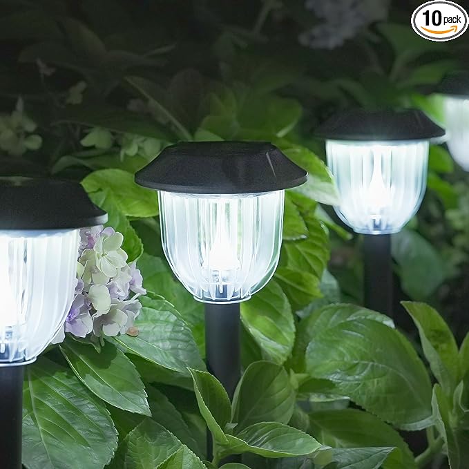 AOSEA 12000K 10 Pack Solar Lights Outdoor IP65 Waterproof,LED Solar Lights for Outside,Landscape Lighting,Garden Decorative for Yard,Patio,Landscape,Walkway,Sidewalk,Driveway,Lawn (Cold White)
