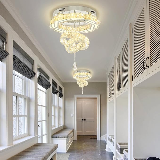 Flashing God 20" Crystal Chandelier Crystal LED Flush Mount Chandeliers for Living Room Bedrooms Dining Room Modern Chrome Chandelier Lighting Dimmable 2700k 4500k 6000k