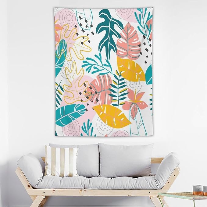 ICMOLYYENLO Tropical Green Leaves Tapestry, Exotic Leaves Beautiful Bedroom Wall Hanging, Floral Poster Blanket for Bedroom Living Room Dormitory Apartment 40x60 Inch