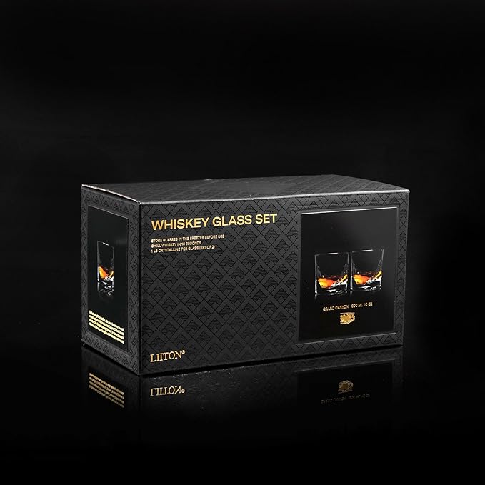 Grand Canyon Heavy Crystal Whiskey Glasses Gift Set of 2, Thick Freezable Bourbon Glass 1lb Each, Premium Whiskey Gifts for Men, Frozen Crystal Chills Cocktails, 10 oz