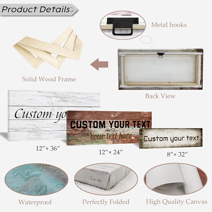 LZIMU Custom Text Signs Wall Decor Personalized Canvas Quote Family Sign Wall Art Wood Background Rustic Farmhouse Decor Framed (10"x30")