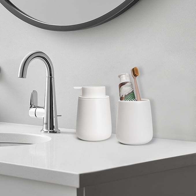 Bathroom Tumbler Cup Ceramic 13.5oz Reusable Toothbrush Cup 400ml, Toothbrush Holder Adequate for Your Bathroom (White)