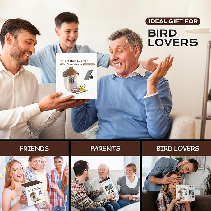 Bird Feeder with Camera, 2K HD Live Video, Smart Bird Cam Solar Powered with AI Birds Species Identification, Auto Capture Video, Instant Arrival Alerts, Best Gifts for Mom Dad