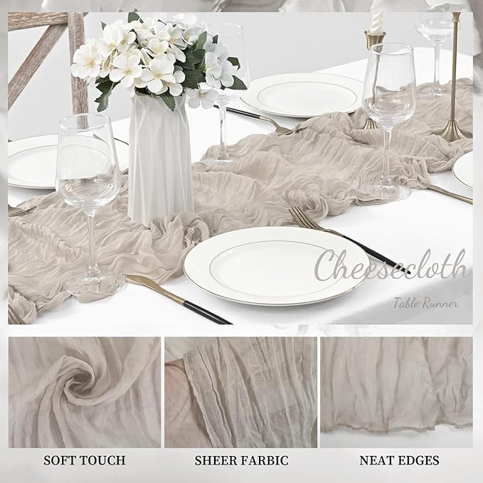 12 Pack Rose Brown Cheesecloth Table Runner 10FT Rustic Gauze Fabric Cheese Cloth Table Runner for Wedding Bridal Baby Shower Table Decor Boho Sheer Birthday Party Table Decorations 20 x 120 Inch Long