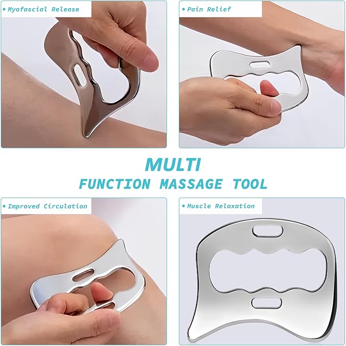 3-in-1 Stainless Steel Gua Sha Muscle Scraper Tool, IASTM Tools, Myofascial Scraping Tools for Physical Therapy, Lymphatic Drainage Massager, Soft Tissue Massage Tool