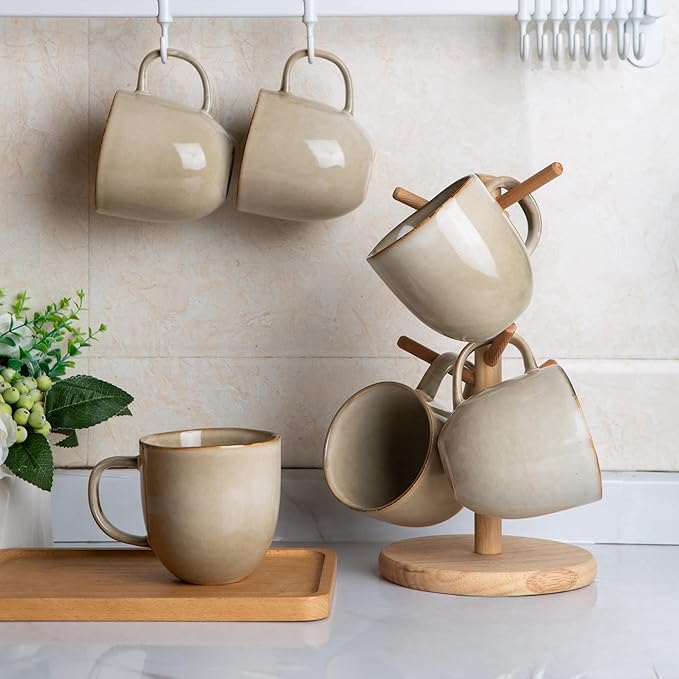 AmorArc 12oz Coffee Mugs, Ceramic Coffee Mugs set of 6 for Man, Woman, Dad, Mom, Modern Coffee Mugs with handle for Latte/Cappuccino/Milk/Cocoa. Dishwasher&Microwave Safe, Cappuccino