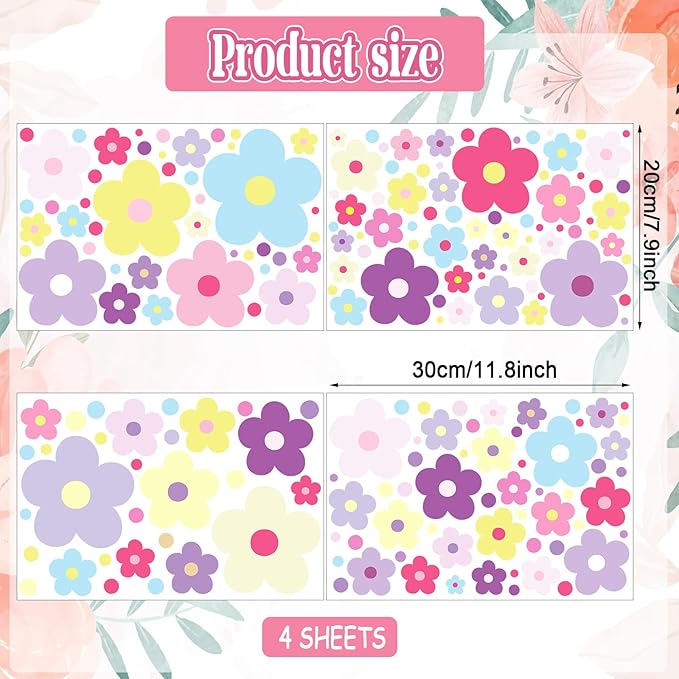 Glow in The Dark Y2k Cute Flowers Wall Decals，Glowing Luminous Colorful Floral Wall Stickers Colorful Removable self-Adhesive Preppy Hippie Stickers for Girls Bedroom