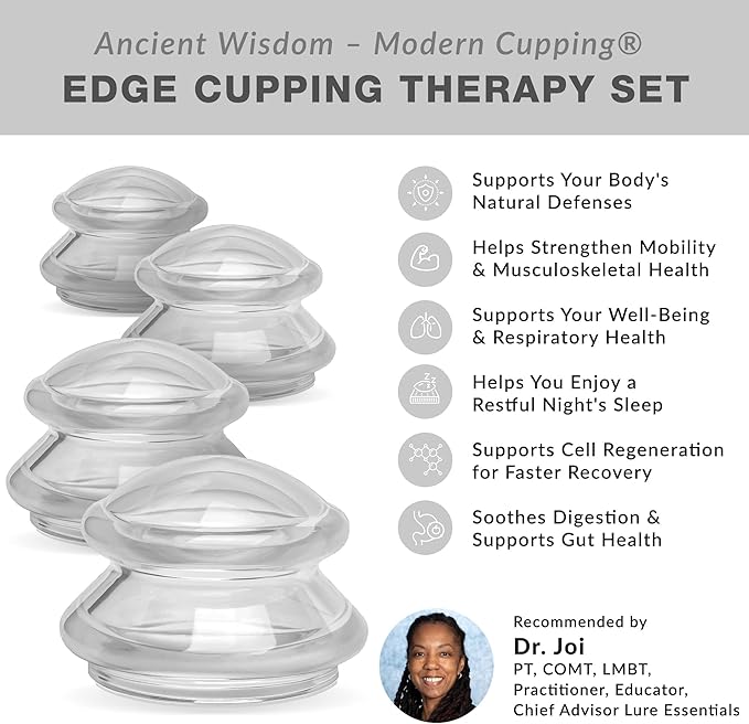 Silicone Cupping Therapy Set Professional Massage Cupping Cups for Cupping Therapy 4 Cup Kit for Massage, Myofascial Release, Cellulite Reduction (Lure Clear)