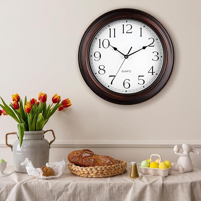 Wall Clock 10 Inch Battery Operated Silent Non-Ticking Wall Clock Vintage Retro Rustic Style Decorative for Bedroom Living Room Kitchen Home Office (Bronze)