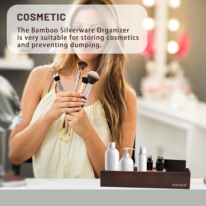 Bamboo Drawer Organizer - Kitchen Utensil Organizer Silverware Tray Cutlery Holder，Office Desk Supplies and Accessories,12 * 5.9 * 2.6,Nut-brown