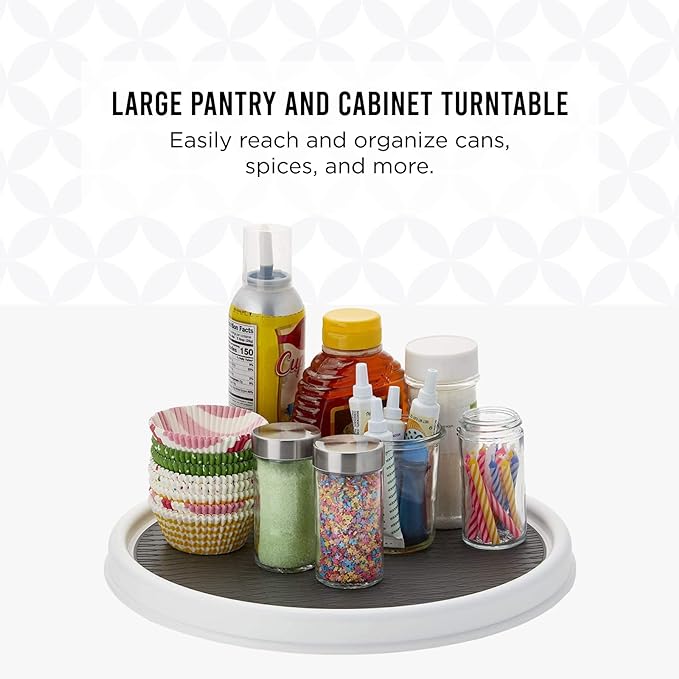 Copco Basics Non-Skid Pantry Cabinet Lazy Susan Turntable, 12-Inch, White/Gray, 1 Count (Pack of 1)