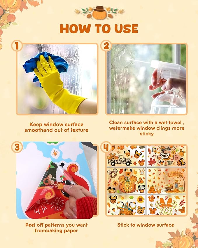 Fall Window Clings - 9 Sheets 149 Pcs Fall Decorations for Autumn Thanksgiving Harvest Home Party, Pumpkin Leaves Car Maple Castle Acorns Stickers for Glass, Double-Sided Static Window Decals