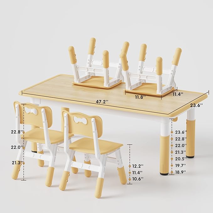 Brelley Kids Table and 4 Chairs Set, Height Adjustable Toddler Table and Chair Set, Graffiti Desktop, Non-Slip Legs, Max 300lbs, Children Multi-Activity Table for Ages 2-8