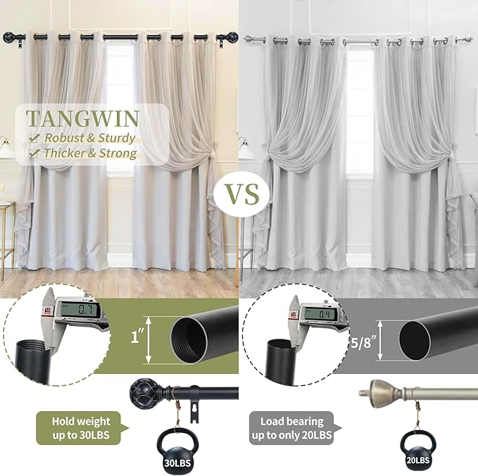 Black Adjustable Curtain Rods for Windows:Farmhouse Heavy Duty Curtain Rod for Bedroom Living Room,Boho Decorative Rustic Drapery Rods with Vintage Coastal Finials,Matte Black 2 Pack 36-88"