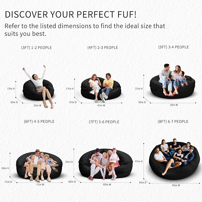 Bean Bag Chair for Adults 5FT,Soft Removable Cover for Teens/Girls Bedroom,Fluffy Giant Round Floor Beanbag Lounger Chairs (No Filler,Black)