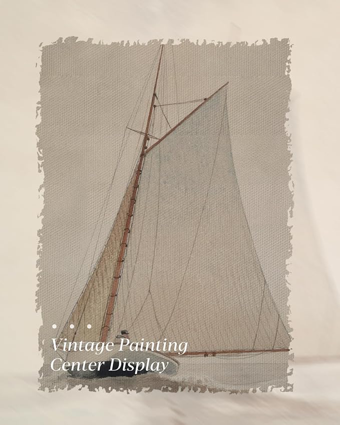 HUARCEY Gold Framed Vintage Wall Art for Living Room, Seaview Painting Prints Shelf Decor for Kitchen, Aesthetic Bedroom Wall Art, Christmas Gifts for Friends or Family (White Sailboat - 12"x16")