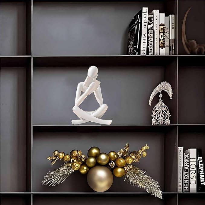 Bookshelf Decor Thinker Statue - Abstract Style Thinker Sculptures Modern Aesthetic Figurine Decoration Statues for Home Decor-Right Thinking-White