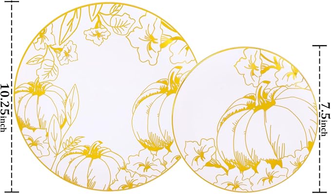 FLOWERCAT 60PCS Thanksgiving Plates & Gold Pumpkin Plates - Including 30PCS 10.25inch Thanksgiving Dinner Plates and 30PCS 7.5inch Thanksgiving Dessert Plates for Giving Thanks Theme Party