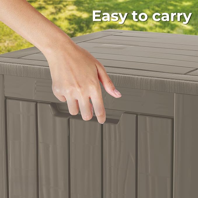 35 Gallon Resin Deck Box, Waterproof Outdoor Storage Bin for Patio, Poolside, and Garden, Lockable & UV-Resistant,Grey