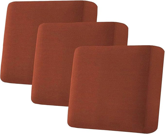 H.VERSAILTEX Super Stretch Individual Seat Cushion Covers - Sofa & Couch Cushion Slipcover Sets - Thick Jacquard Textured Twill Fabric (3 Piece XL Sofa Cushion Covers, Rust)
