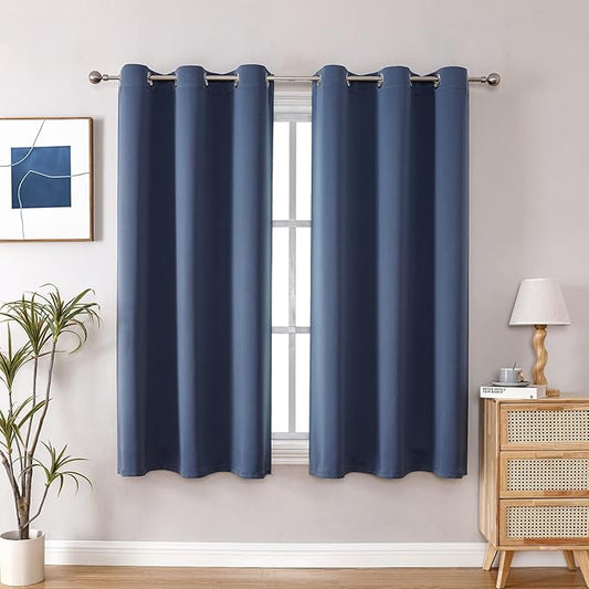 ChrisDowa Small Window Curtains 50 inches Long for Bedroom - Grommet Short Thermal Insulated Room Darkening Curtains for Kitchen (2 Panels, Stone Blue, 29 x 50 Inch)