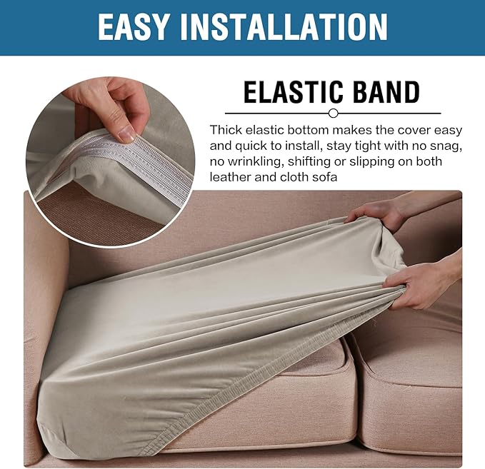 H.VERSAILTEX Velvet Stretch Couch Cushion Cover Plush Cushion Slipcover for Chair Cushion Furniture Protector Seat Cushion Sofa Cover (1 Piece Armchair Cushion Covers, Oatmeal)