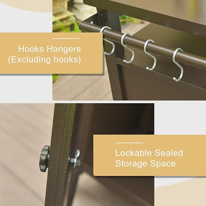 Domi Grill Carts Outdoor Storage Cabinet with Wheels, Metal Outdoor Grill Kitchen Table Dining Cooking Prep BBQ Table for Patio, Kitchen Island, Home Party, Bar (Brown)