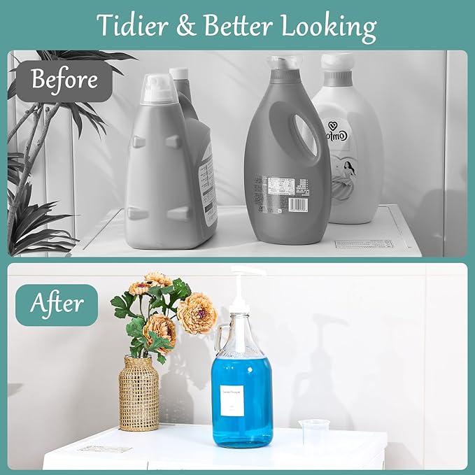 Glass Laundry Detergent Dispenser with Pump, 64OZ Liquid Laundry Soap Dispenser, Fabric Softener Dispenser Bottle for Laundry Room Organization and Storage, 1 Pack