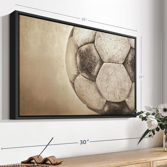 Elephant Stock Worn Soccer Ball Wall Art - Horizontal Framed Canvas - 1-Piece Living Room Wall Decor - Photography sports Canvas Print - Brown and Gray Decor for Wall - 25" X 17"