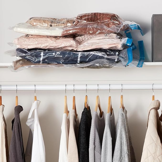 Amazon Basics Vacuum Compression Space Saving Storage Bags with Hand Pump for Clothes Packing, Ideal for Blankets, X-Jumbo Pack of 4