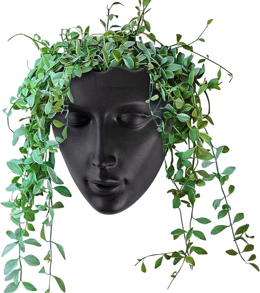 GDYOOSHOW 6.7" Tall Hanging Planter Wall Flower Pot for Garden Balcony Indoor or Outdoor (Black Resin)