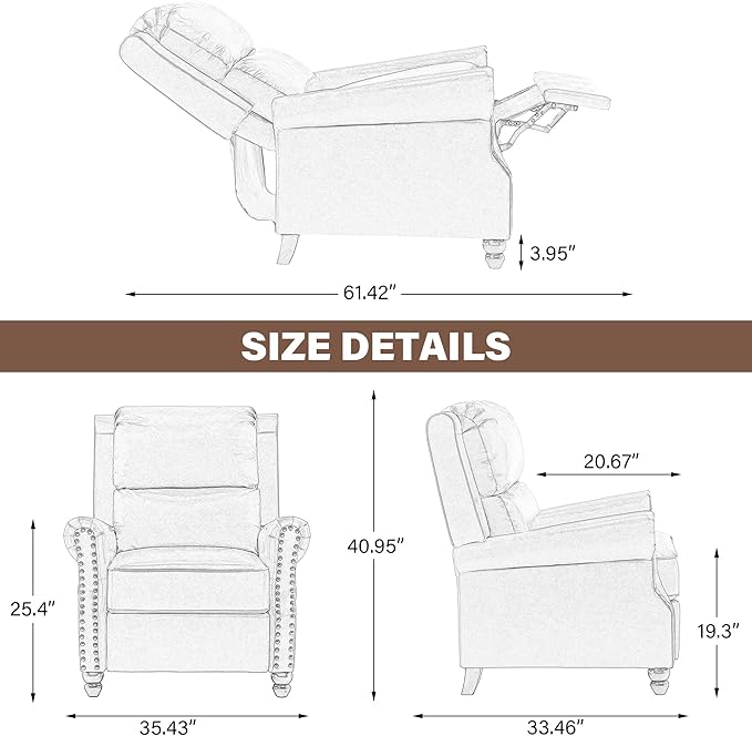 UIXE Pushback Recliner Chairs Set of 2, Fabric Armchair Push Back Accent Chair, Rivet Trim Club Chair Home Theater Overstuffed Single Sofa Reading Seat for Living Room, Stripe Blue